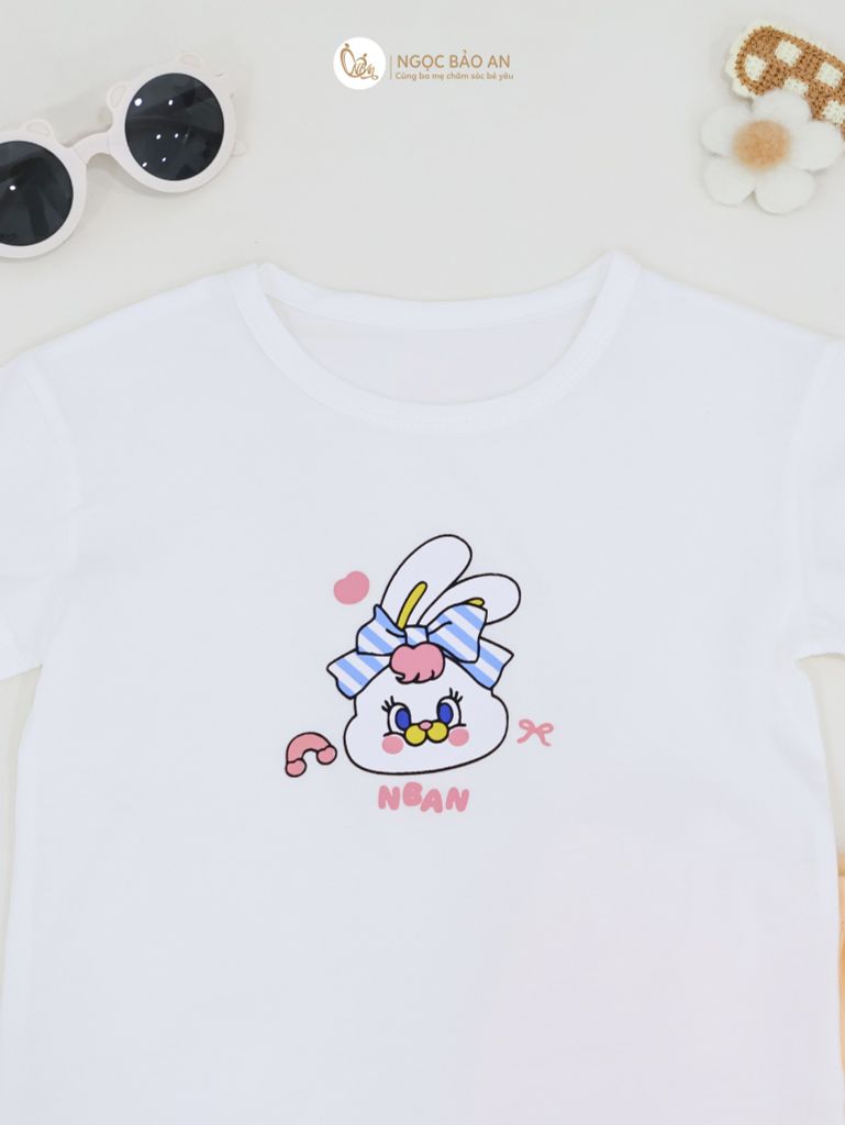[NGỌC BẢO AN KIDS] Bộ quần áo lửng bé gái hoạ tiết thỏ trắng