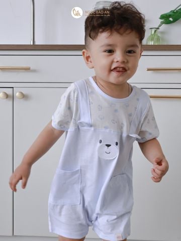 [M&B] BST Gấu: Bộ bodysuit tay ngắn gấu xanh