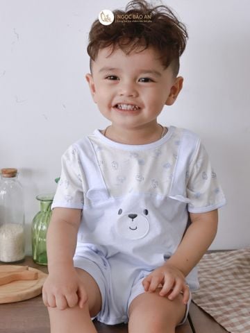[M&B] BST Gấu: Bộ bodysuit tay ngắn gấu xanh