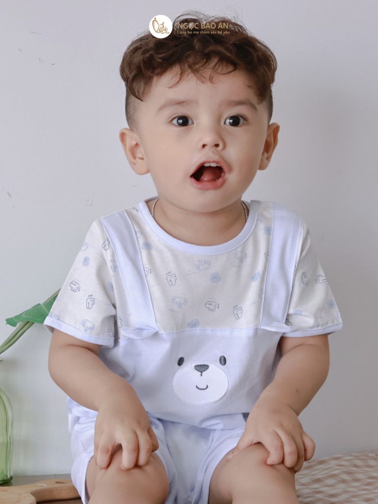[M&B] BST Gấu: Bộ bodysuit tay ngắn gấu xanh