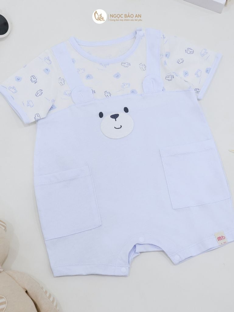 [M&B] BST Gấu: Bộ bodysuit tay ngắn gấu xanh