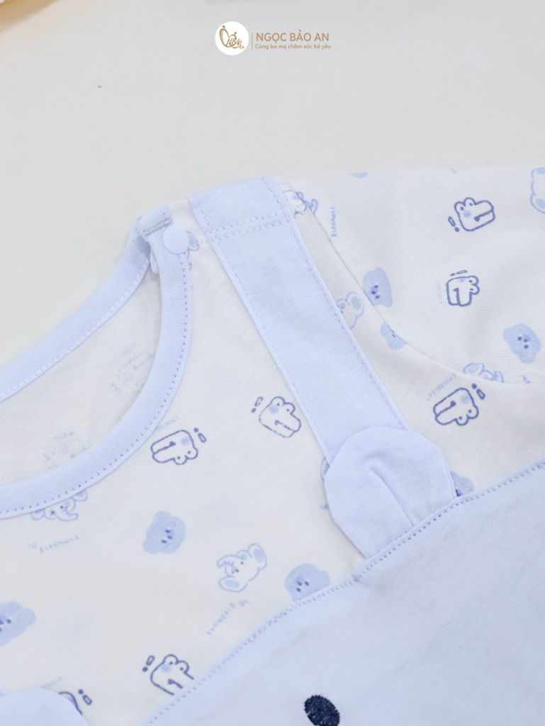 [M&B] BST Gấu: Bộ bodysuit tay ngắn gấu xanh
