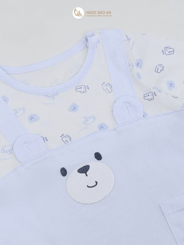 [M&B] BST Gấu: Bộ bodysuit tay ngắn gấu xanh