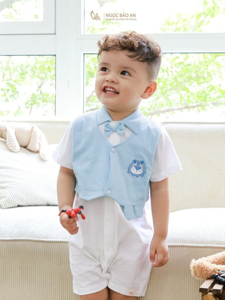 [M&B] BST Gấu: Body tay ngắn cổ sơ mi sư tử xanh