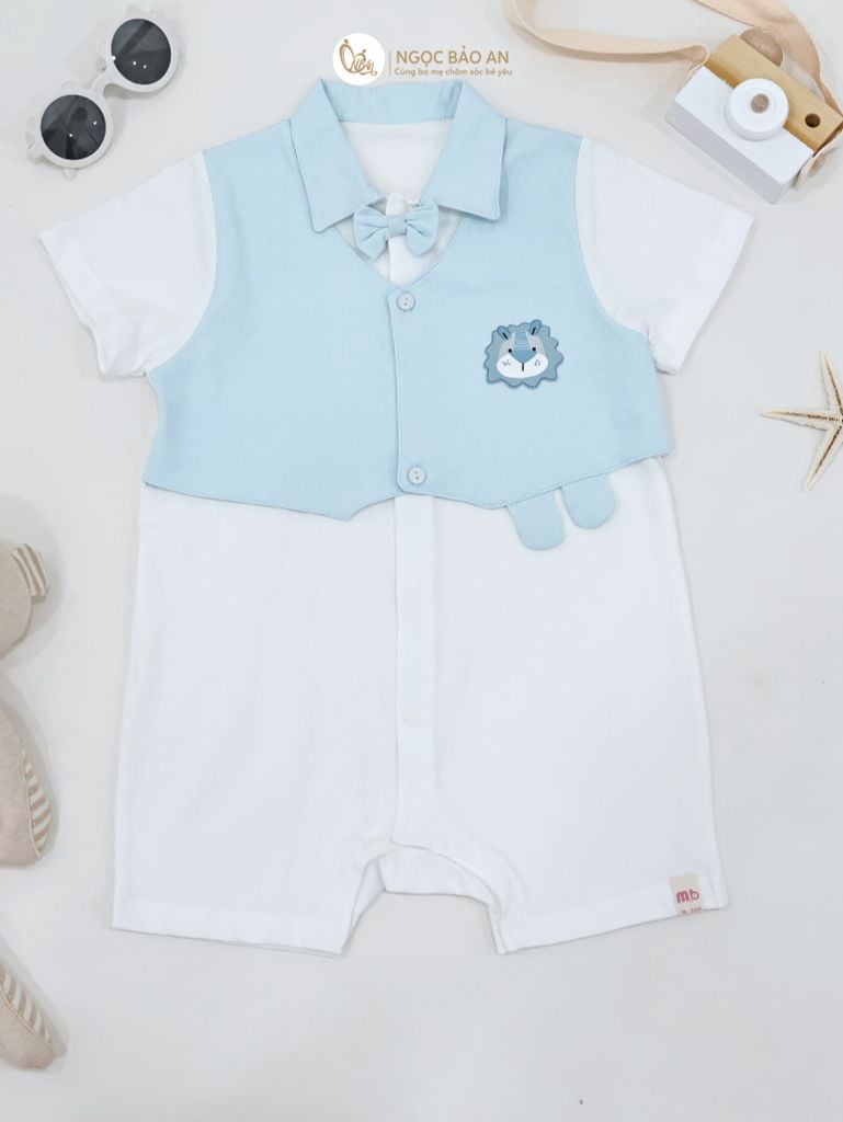 [M&B] BST Gấu: Body tay ngắn cổ sơ mi sư tử xanh