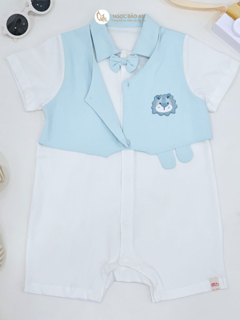 [M&B] BST Gấu: Body tay ngắn cổ sơ mi sư tử xanh