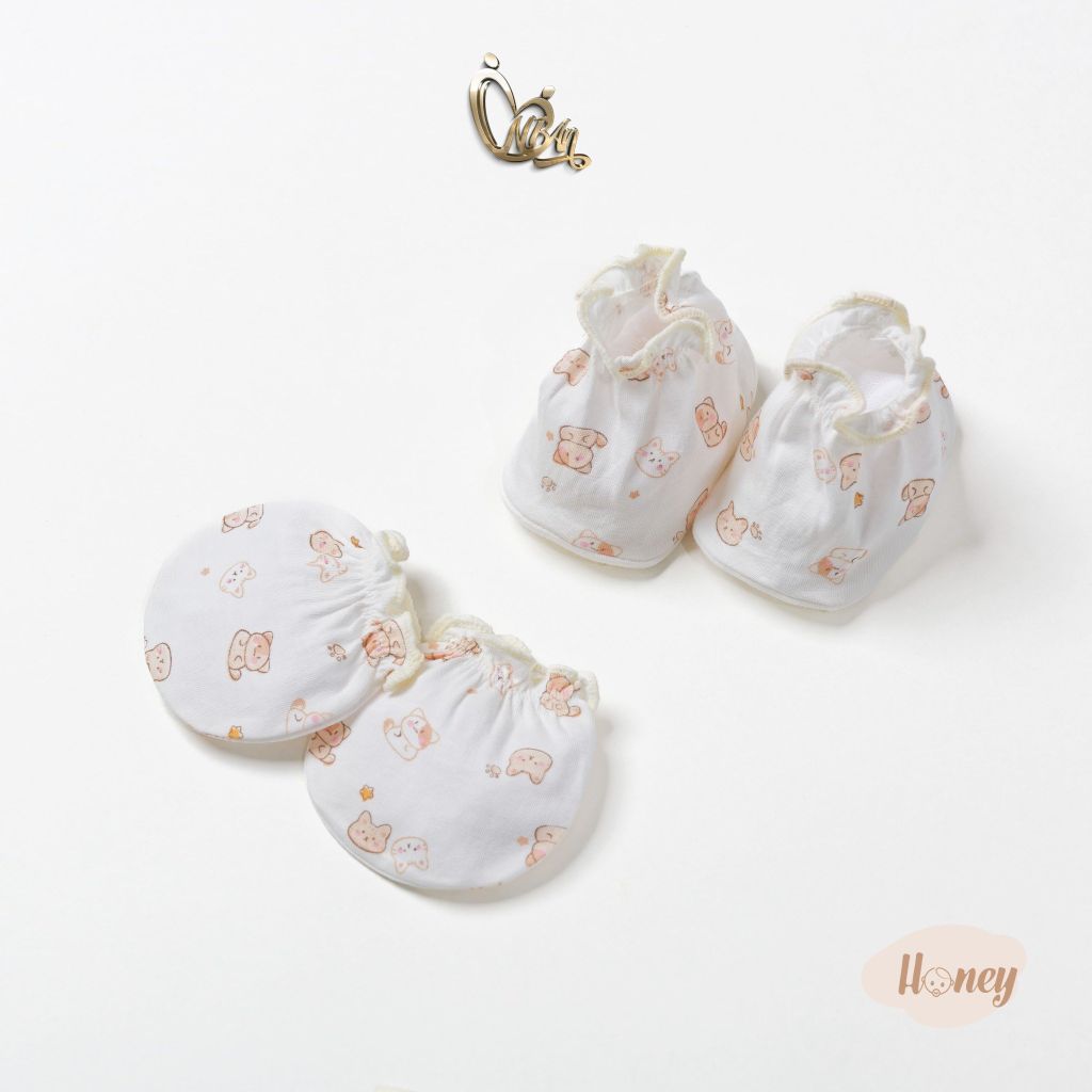 [HONEY] Set 5 bộ bao tay chân bo cotton cho bé gái