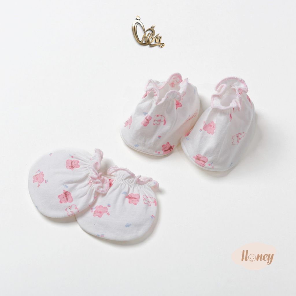[HONEY] Set 5 bộ bao tay chân bo cotton cho bé gái