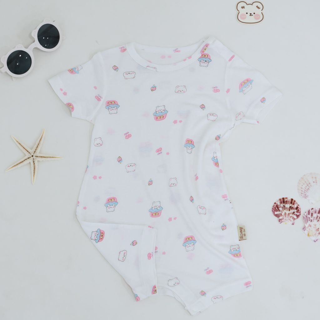 [HONEY] Bộ body đùi tay ngắn sơ sinh chất vải rayon mềm mại cho bé gái