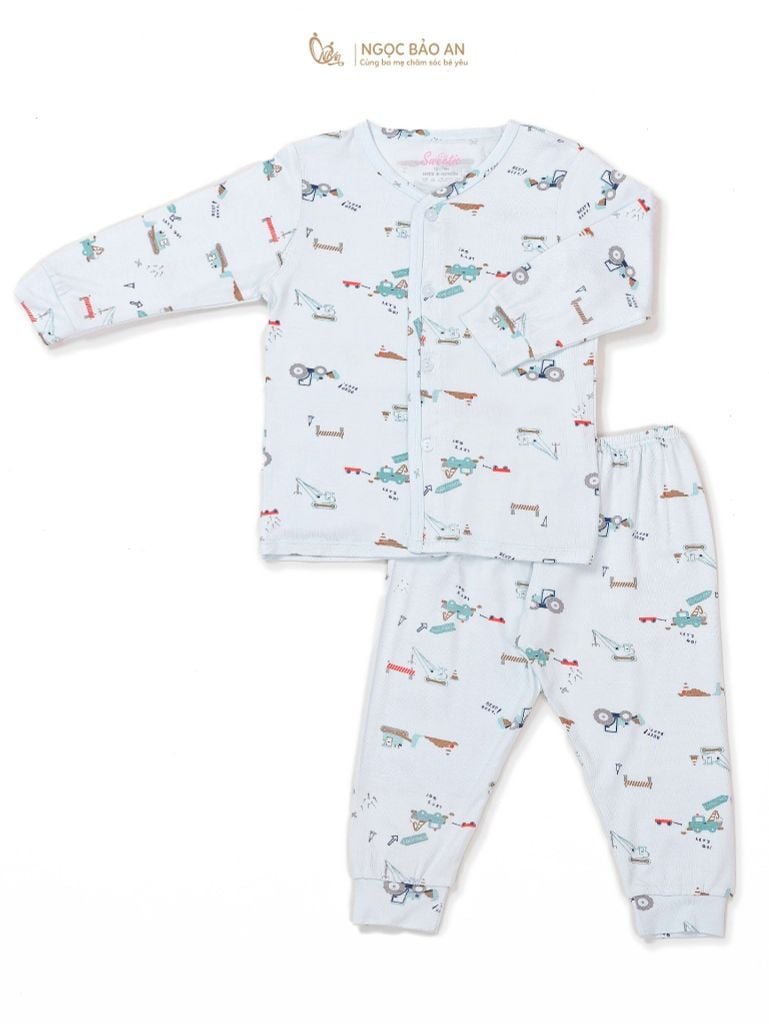 [M&B] Bộ quần áo cài giữa tay dài chất vải rayon thoáng mát