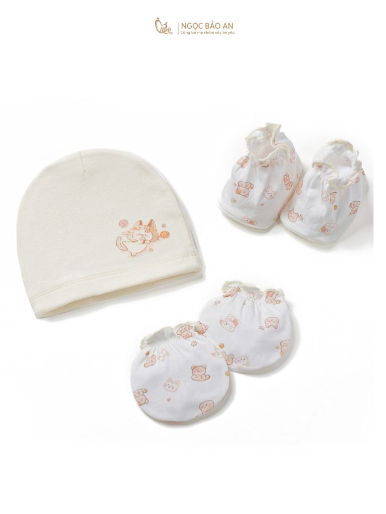 Set nón bao tay chân sơ sinh Honey cotton