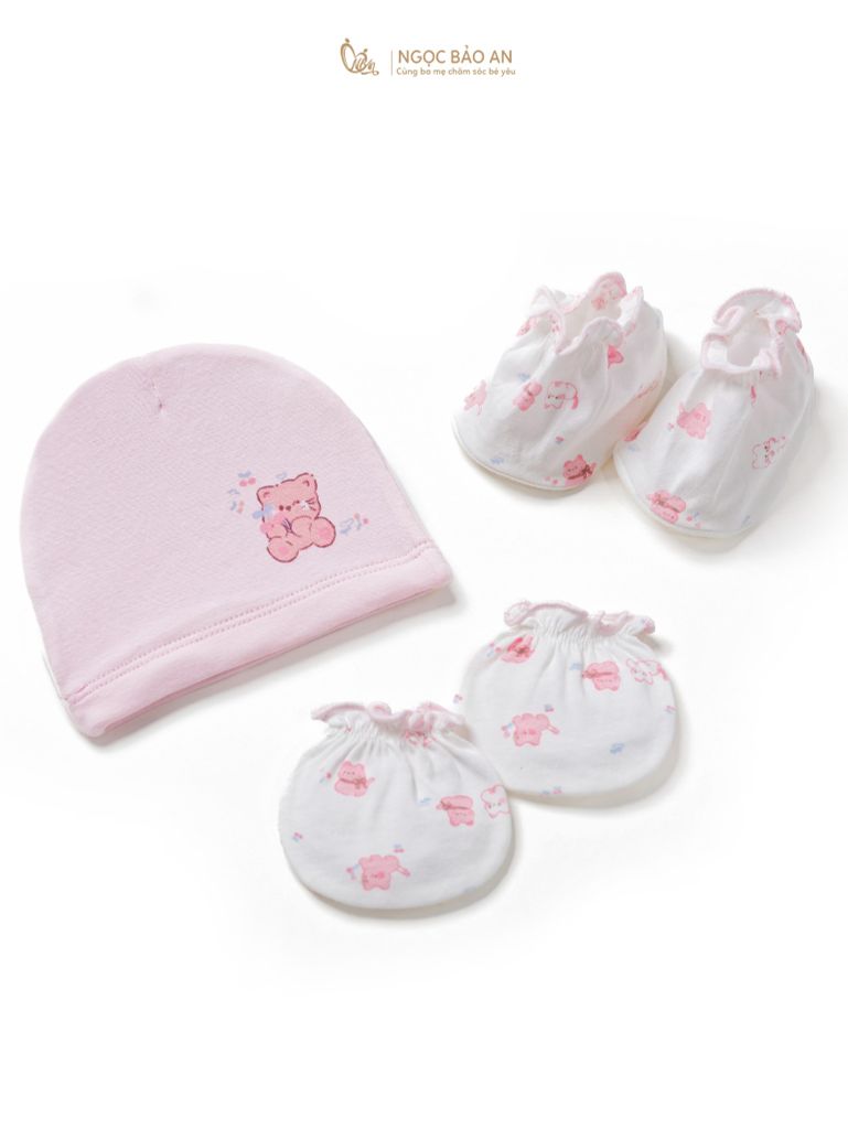 Set nón bao tay chân sơ sinh Honey cotton