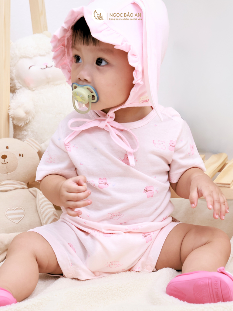 [HONEY] Bộ body đùi tay ngắn sơ sinh chất vải rayon mềm mại cho bé gái