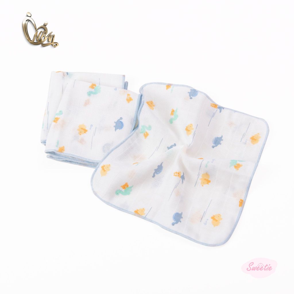 [M&B] Combo 5 khăn gạc xô 4 lớp in hình khủng long xanh sweetie