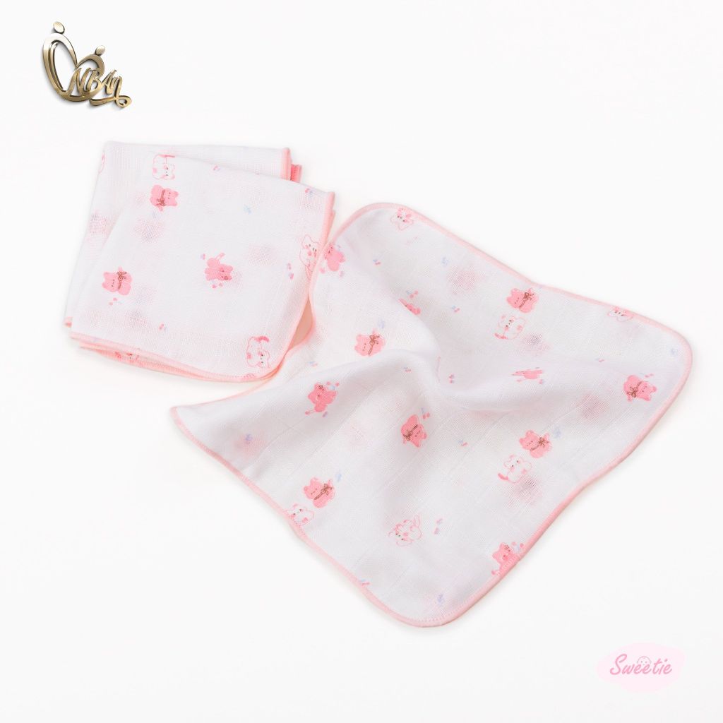 [M&B] Combo 5 khăn gạc xô 4 lớp in hình mèo hồng sweetie