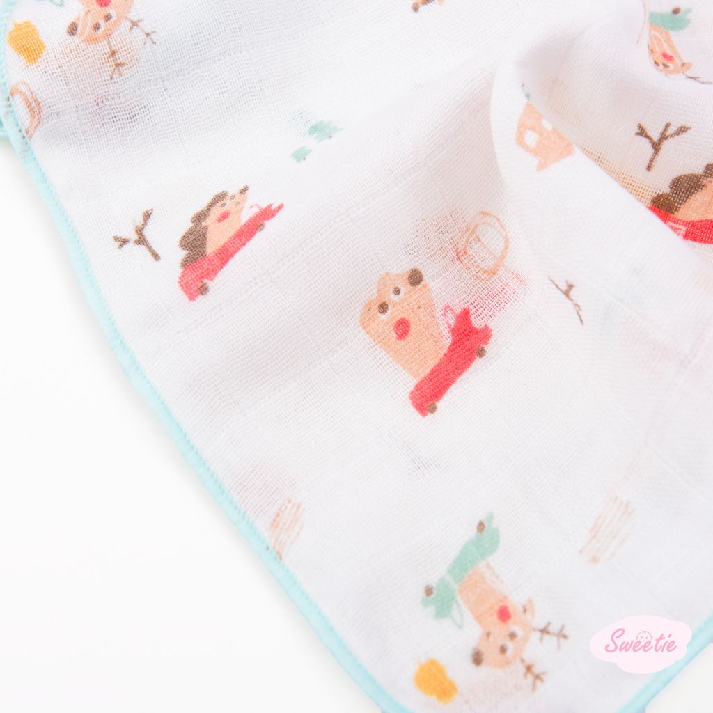 [M&B] Set 5 khăn gạc sữa 4 lớp in hình đáng yêu 25cmx28cm