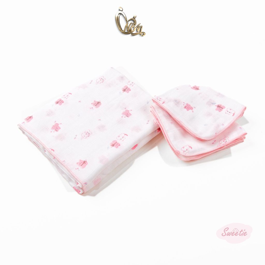 [M&B] Combo 5 khăn gạc xô 4 lớp in hình mèo hồng sweetie