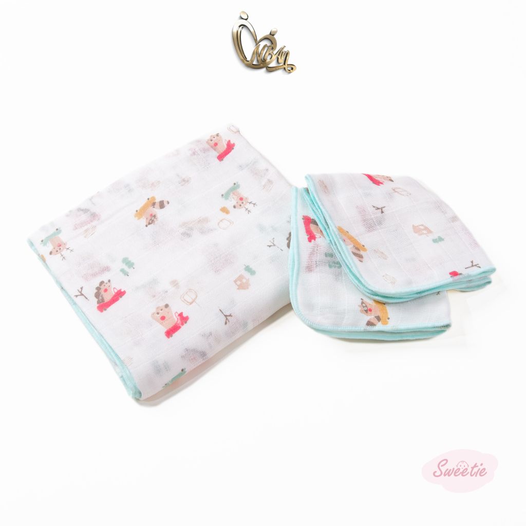 [M&B] Combo 5 khăn gạc xô 4 lớp in hình nhím ngọc sweetie