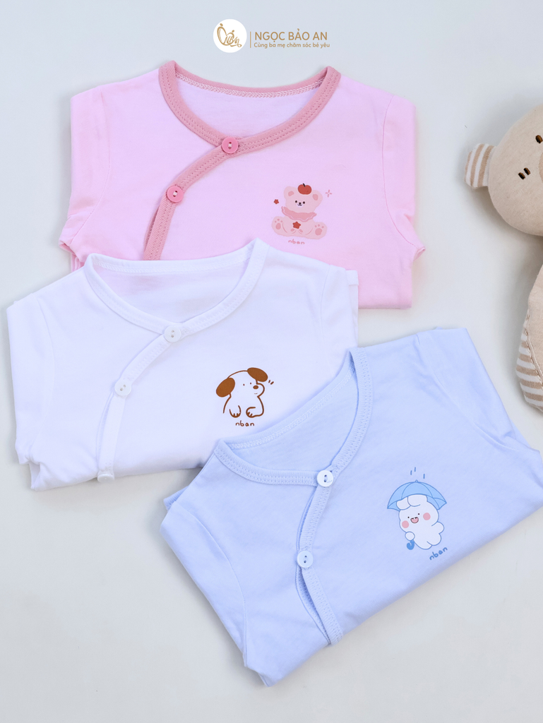[HONEY] Set 5 áo cotton in hình dành cho bé sơ sinh