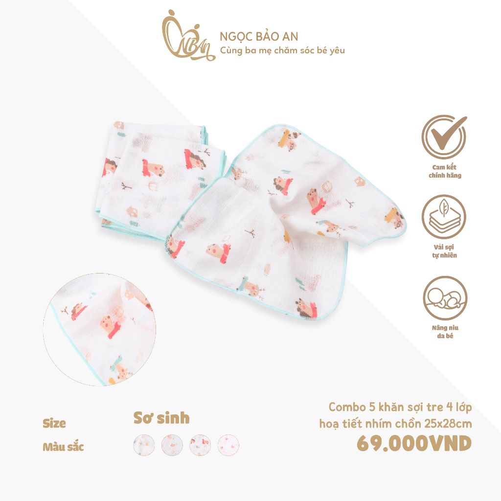 [M&B] Combo 5 khăn gạc xô 4 lớp in hình nhím ngọc sweetie