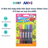  Vỉ Bút nhũ nhập khẩu Hàn Quốc Amos Glitter Glue Vỉ 5 bút các loại Gxx10B5 