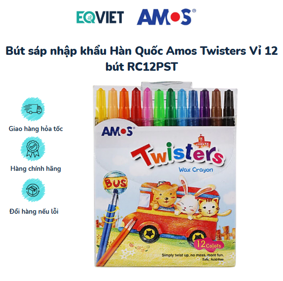 Bút sáp nhập khẩu Hàn Quốc Amos Twisters Vỉ 12 bút RC12PST