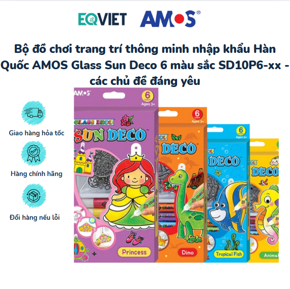 Bộ đồ chơi trang trí thông minh nhập khẩu Hàn Quốc AMOS Glass Sun Deco 6 màu sắc SD10P6-xx - các chủ đề đáng yêu