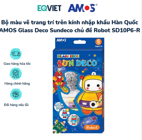 Bộ màu vẽ trang trí trên kính nhập khẩu Hàn Quốc AMOS Glass Deco Sundeco chủ đề Robot SD10P6-R