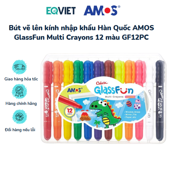 Bút vẽ lên kính nhập khẩu Hàn Quốc AMOS GlassFun Multi Crayons 12 màu GF12PC