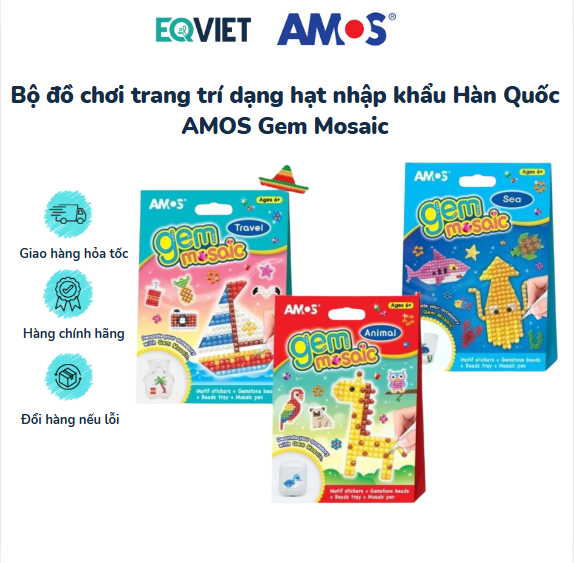 Bộ đồ chơi trang trí dạng hạt nhập khẩu Hàn Quốc AMOS Gem Mosaic