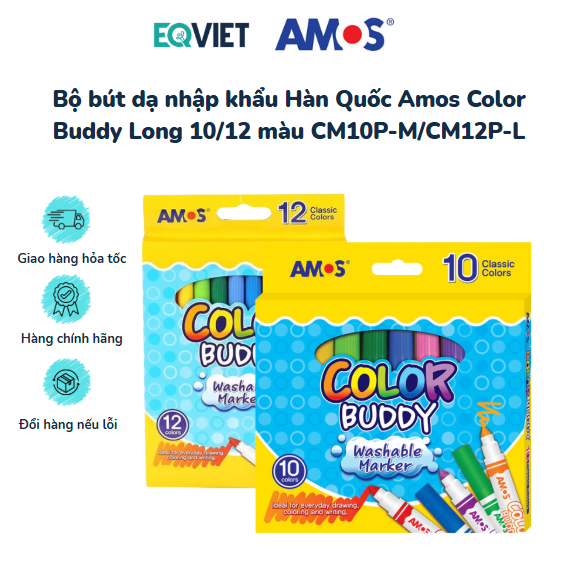Bộ bút dạ nhập khẩu Hàn Quốc Amos Color Buddy Long 10/12 màu CM10P-M/CM12P-L
