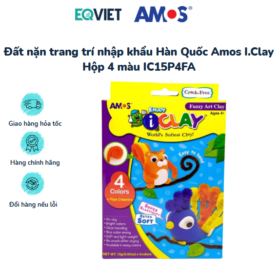 Đất nặn trang trí nhập khẩu Hàn Quốc Amos I.Clay Hộp 4 màu IC15P4FA