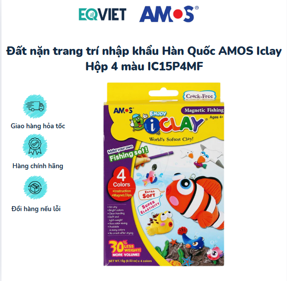 Đất nặn trang trí nhập khẩu Hàn Quốc AMOS Iclay Hộp 4 màu IC15P4MF