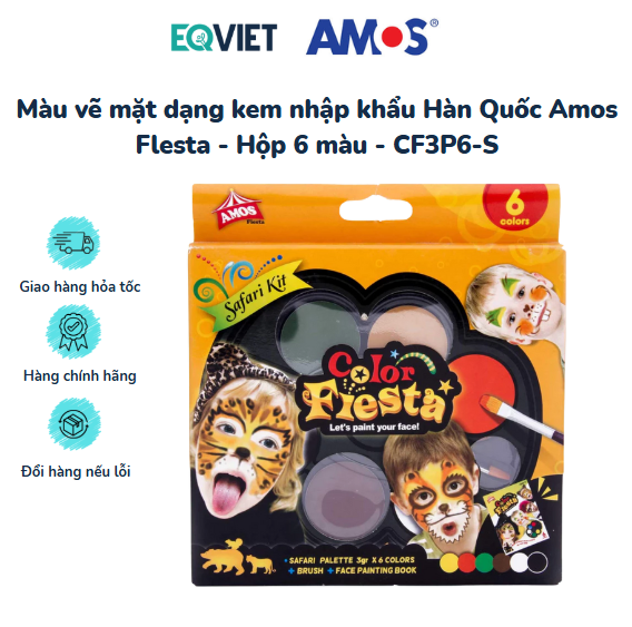 Màu vẽ mặt dạng kem nhập khẩu Hàn Quốc Amos Flesta - Hộp 6 màu - CF3P6-S