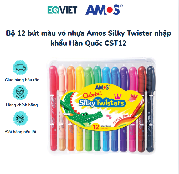 Bộ 12 bút màu vỏ nhựa Amos Silky Twister nhập khẩu Hàn Quốc CST12