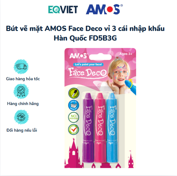 Bút vẽ mặt AMOS Face Deco vỉ 3 cái nhập khẩu Hàn Quốc FD5B3G