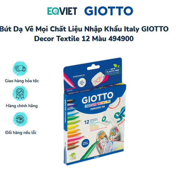 Bút Dạ Vẽ Mọi Chất Liệu Nhập Khẩu Italy GIOTTO Decor Textile 12 Màu 494900