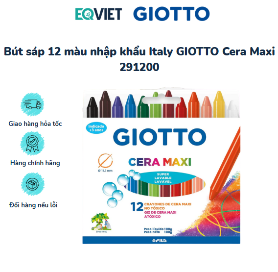 Bút sáp 12 màu nhập khẩu Italy GIOTTO Cera Maxi 291200