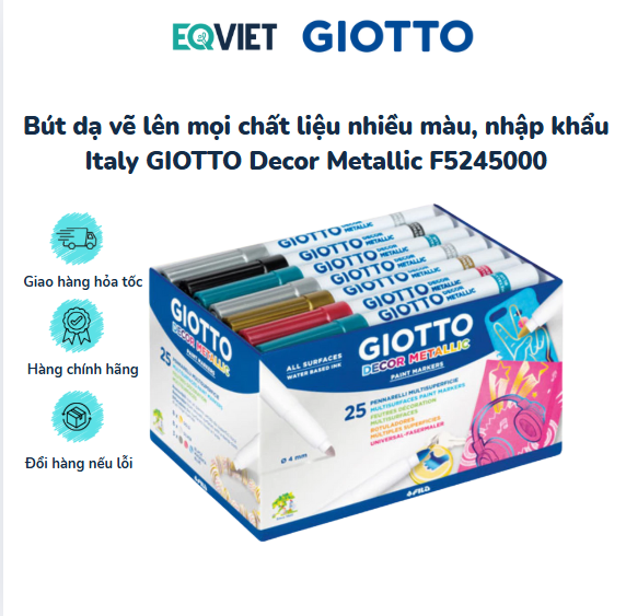 Bút dạ vẽ lên mọi chất liệu nhiều màu, nhập khẩu Italy GIOTTO Decor Metallic F5245000
