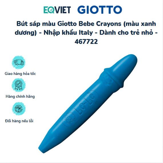 Bút sáp màu Giotto Bebe Crayons (màu xanh dương) - Nhập khẩu Italy - Dành cho trẻ nhỏ - 467722