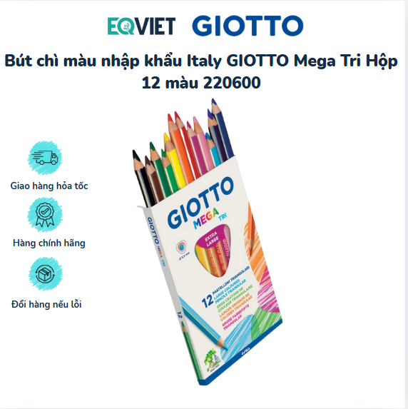 Bút chì màu nhập khẩu Italy GIOTTO Mega Tri Hộp 12 màu 220600