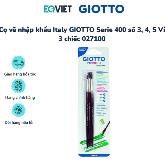 Cọ vẽ nhập khẩu Italy GIOTTO Serie 400 số 3, 4, 5 Vỉ 3 chiếc 027100