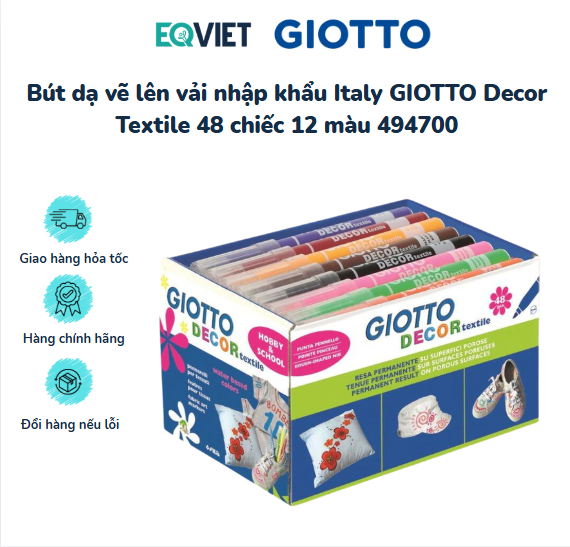 Bút dạ vẽ lên vải nhập khẩu Italy GIOTTO Decor Textile 48 chiếc 12 màu 494700