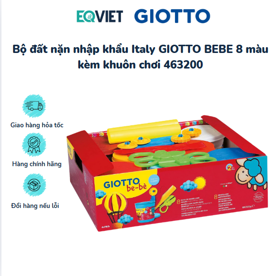 Bộ đất nặn nhập khẩu Italy GIOTTO BEBE 8 màu kèm khuôn chơi 463200
