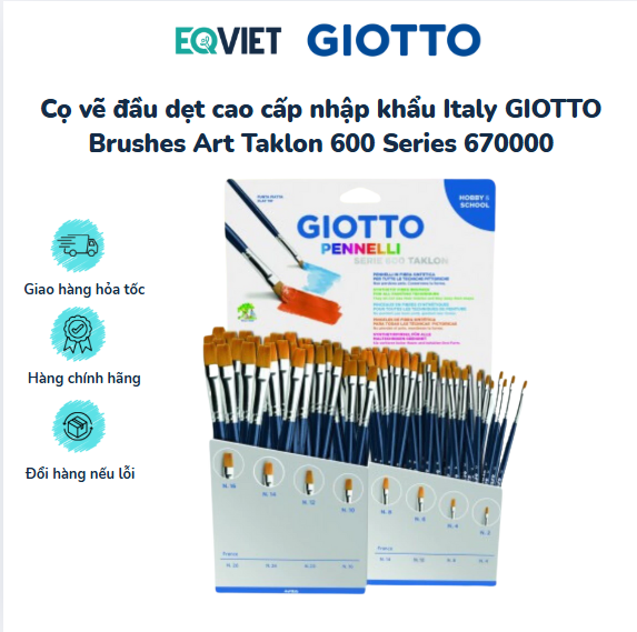 Cọ vẽ đầu dẹt cao cấp nhập khẩu Italy GIOTTO Brushes Art Taklon 600 Series 670000