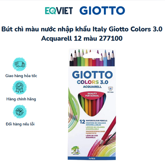Bút chì màu nước nhập khẩu Italy Giotto Colors 3.0 Acquarell 12 màu 277100