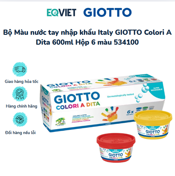 Bộ Màu nước tay nhập khẩu Italy GIOTTO Colori A Dita 100ml Hộp 6 màu 534100