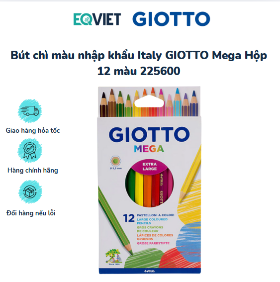 Bút chì màu nhập khẩu Italy GIOTTO Mega Hộp 12 màu 225600