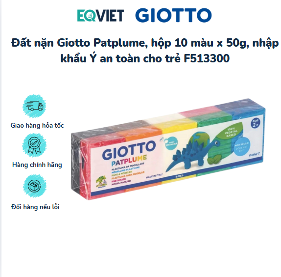 Đấ́t nặn Giotto Patplume, hộp 10 màu x 50g, nhập khẩu Ý an toàn cho trẻ F513300