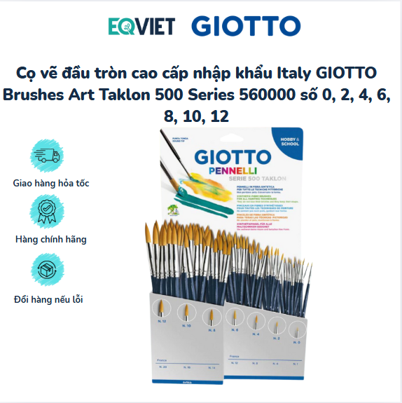 Cọ vẽ đầu tròn cao cấp nhập khẩu Italy GIOTTO Brushes Art Taklon 500 Series 560000 số 0, 2, 4, 6, 8, 10, 12